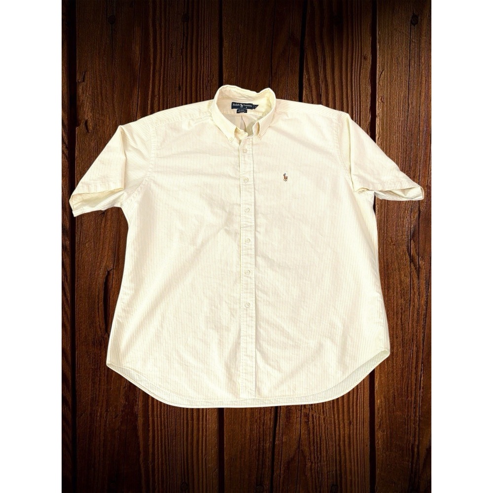 Ralph Lauren Button Down Short Sleeve Shirt Adult Yellow Striped Blaire Men's XL
